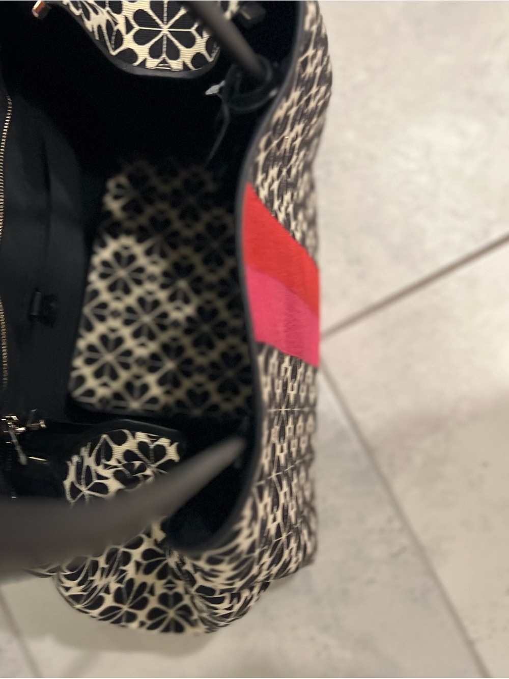 kate spade (Rare) Black & Cream spade floral Tote with Red Center Stripe - Picture 12 of 16